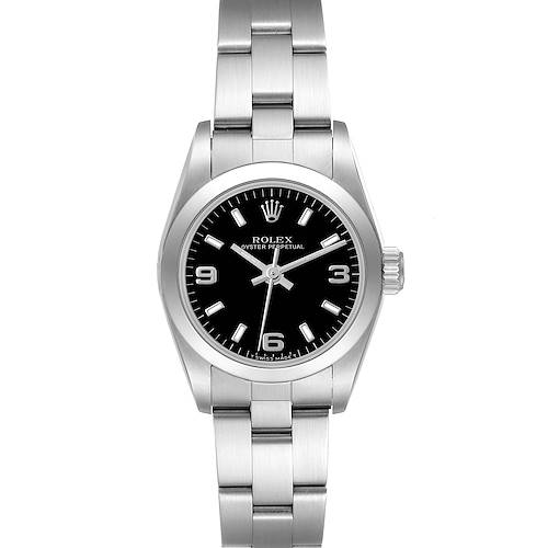 The Rolex Oyster Perpetual watch is shown from a top-down angle, displaying the face, bezel, crown, and bracelet.