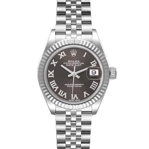This image shows a front view of a Rolex Datejust watch, featuring its dial, bezel, and bracelet.