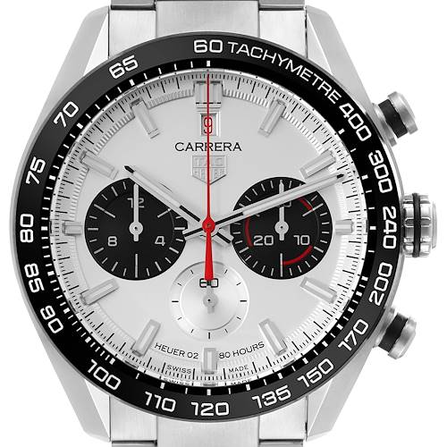 This image shows a close-up, front view of the Tag Heuer Carrera Limited Edition watch face and bezel.