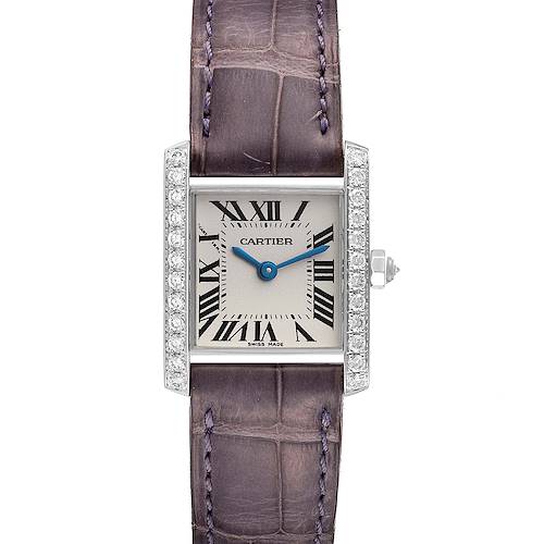 This image shows a front view of the Cartier Tank Francaise watch, displaying the dial, bezel, and strap.