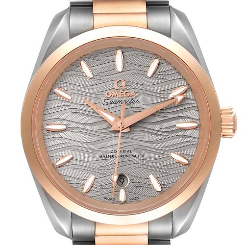 The image shows a front view of the Omega Seamaster Aqua Terra Steel Rose Gold Watch 220.20.38.20.06.001.