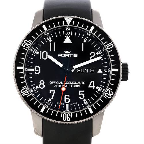 This appears to be a Fortis watch with a black dial, date display, and rubber strap, not the specified Girard-Perregaux model.