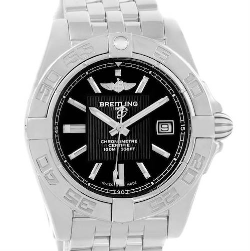 This image shows a Breitling Cockpit Steel Black Dial Women's Watch A71356 from a front angle, highlighting the bezel, dial, hands, and bracelet.