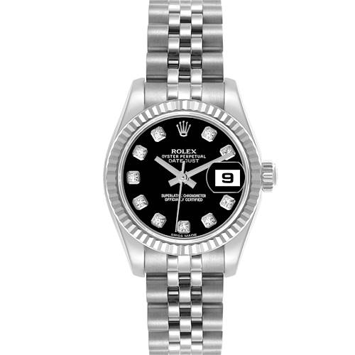 The Rolex Datejust watch is shown from a front angle, displaying the dial, bezel, bracelet, and date window.