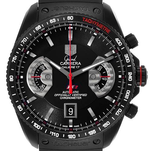 The image shows a front view of the TAG Heuer Carrera watch model, featuring its face, hands, and bezel.