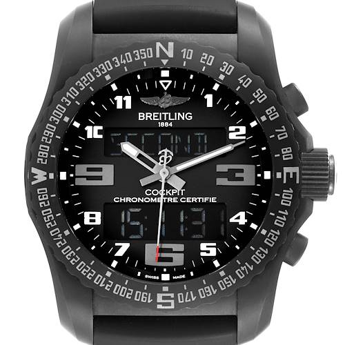 This is a front view of a Breitling Professional Series Cockpit Chronometre Certifie watch, showcasing its face and bezel.