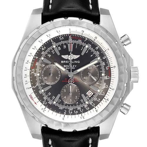 This image shows a front view of the Breitling Bentley model watch, displaying the face, bezel, chronograph subdials, and crown.