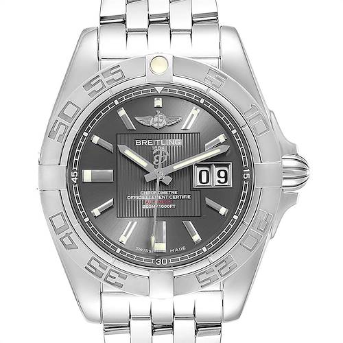 The image shows a frontal view of the Breitling Windrider watch, displaying its dial, bezel, and bracelet.