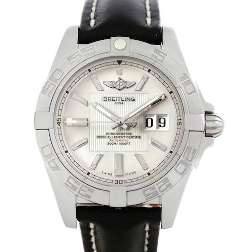 The image shows a frontal view of the Breitling Windrider watch, highlighting its dial, bezel, and strap.