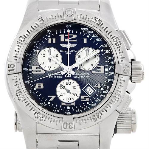 This image shows a front view of the Breitling Professional Series watch, highlighting its dial, chronograph subdials, and bezel.