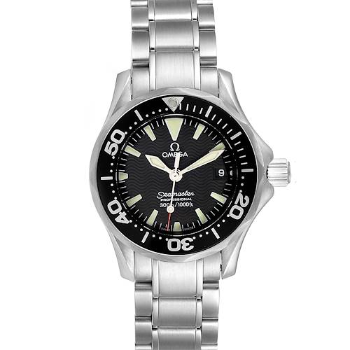 The image shows a front view of the Omega Seamaster Diver 300M 28mm Steel Ladies Watch 2284.50.00, displaying the face and bracelet.