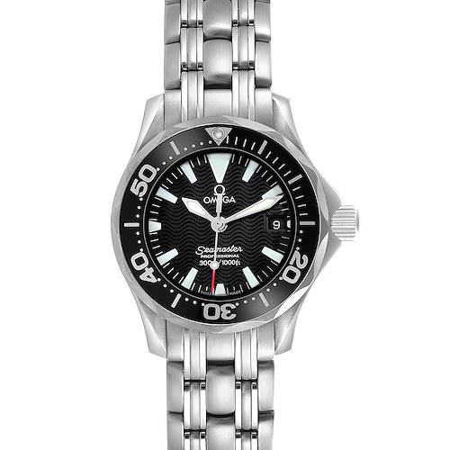 The Omega Seamaster Diver 300M 2284.50.00 is shown from a top view, highlighting the dial, bezel, bracelet, and crown.