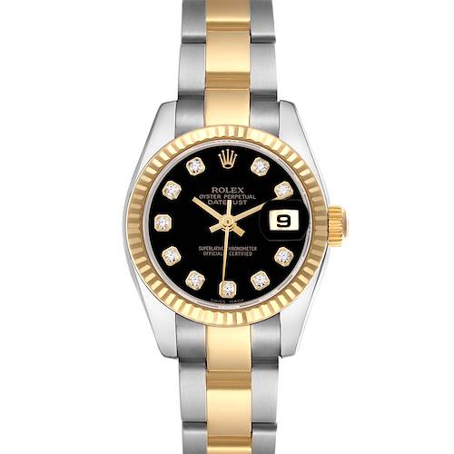 The Rolex Datejust watch is shown from the front, displaying the dial, bezel, bracelet, and date window.