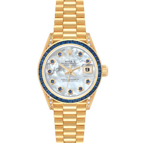 This Rolex President model watch is shown from a top-down angle displaying its face, bezel, and bracelet.