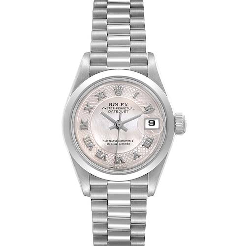 This is a top-down view of a Rolex Datejust watch, showing the dial, bracelet, and crown.