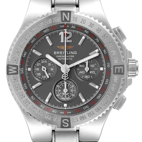 The image shows a front view of a Breitling Professional Series watch, highlighting the dial, hands, subdials, and bezel.