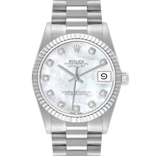 This image shows a frontal view of the Rolex President model watch with its face, bezel, and part of the bracelet visible.