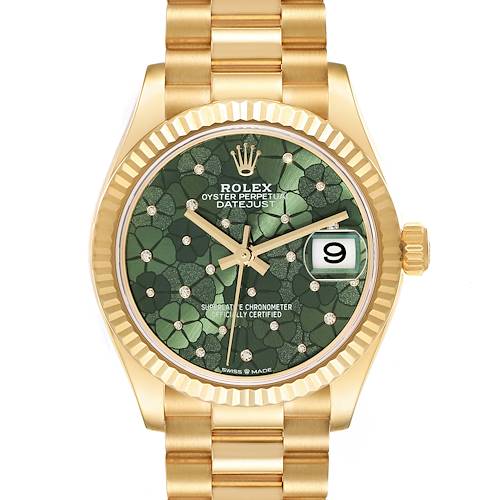 This is a top-down view of a Rolex Datejust President watch, showing the dial, bezel, crown, and bracelet.