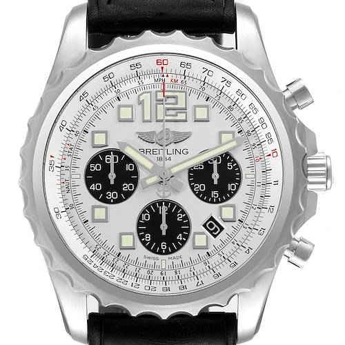 The image shows a front view of a Breitling Professional Series watch, featuring its bezel, dial, subdials, and crown.