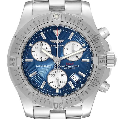The image shows a front view of the Breitling Colt watch, displaying its dial, bezel, and chronograph subdials.