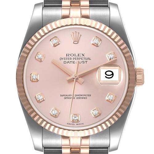 This image shows a front view of a Rolex Datejust watch, highlighting the dial, bezel, crown, and part of the bracelet.