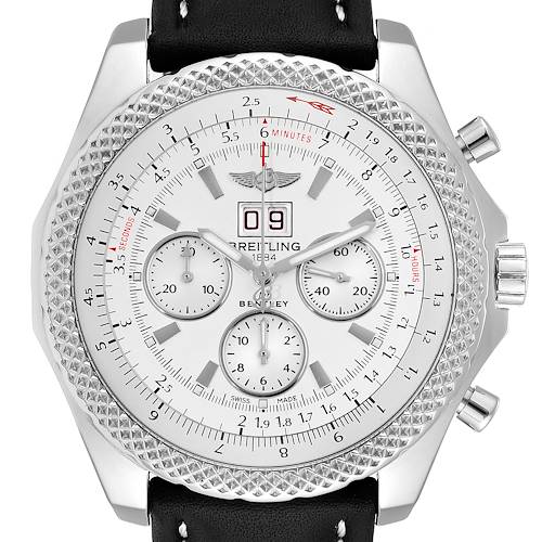 This image shows a close-up of the Breitling Bentley watch face, highlighting its detailed dial and chronograph subdials.