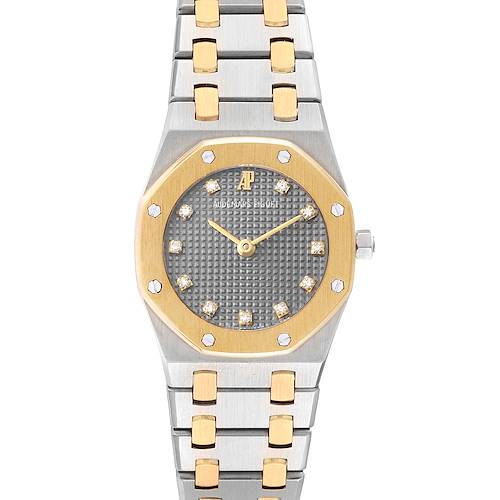This image shows the front view of an Audemars Piguet Royal Oak watch, including its dial, bezel, and bracelet.