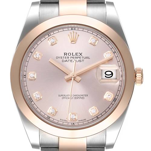 The image shows a front view of a Rolex Datejust 41 watch highlighting the dial, hands, bezel, and part of the bracelet.
